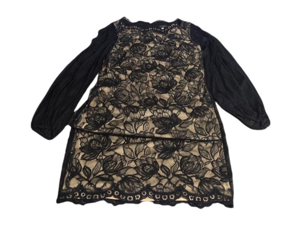 Tadashi Shoji 12 Black Floral Lace Long Sleeve Mini Dress